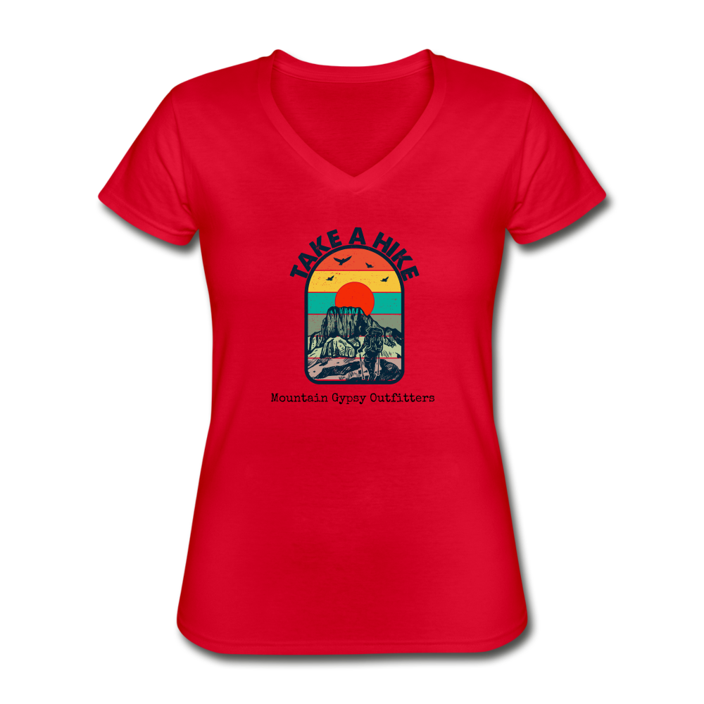 Take a Hike V-neck Tee - red