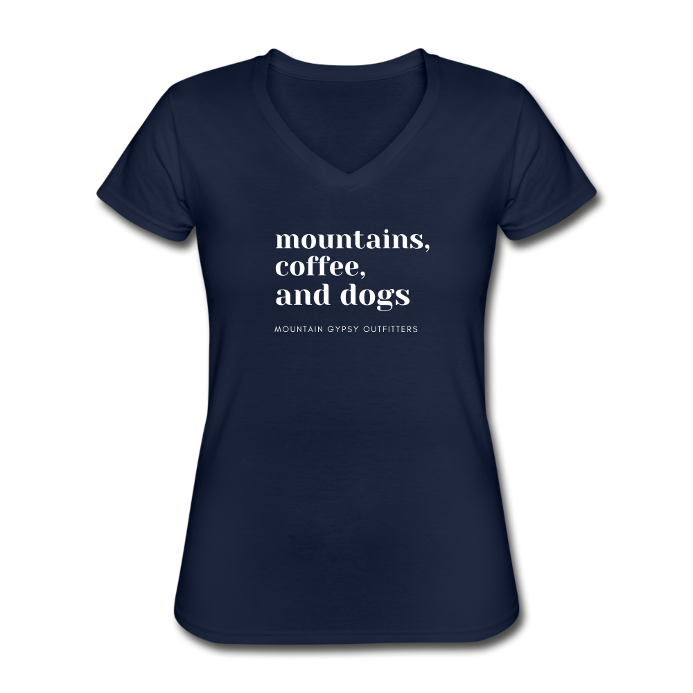 Mountains, Coffee, Dogs V-neck Tee - navy