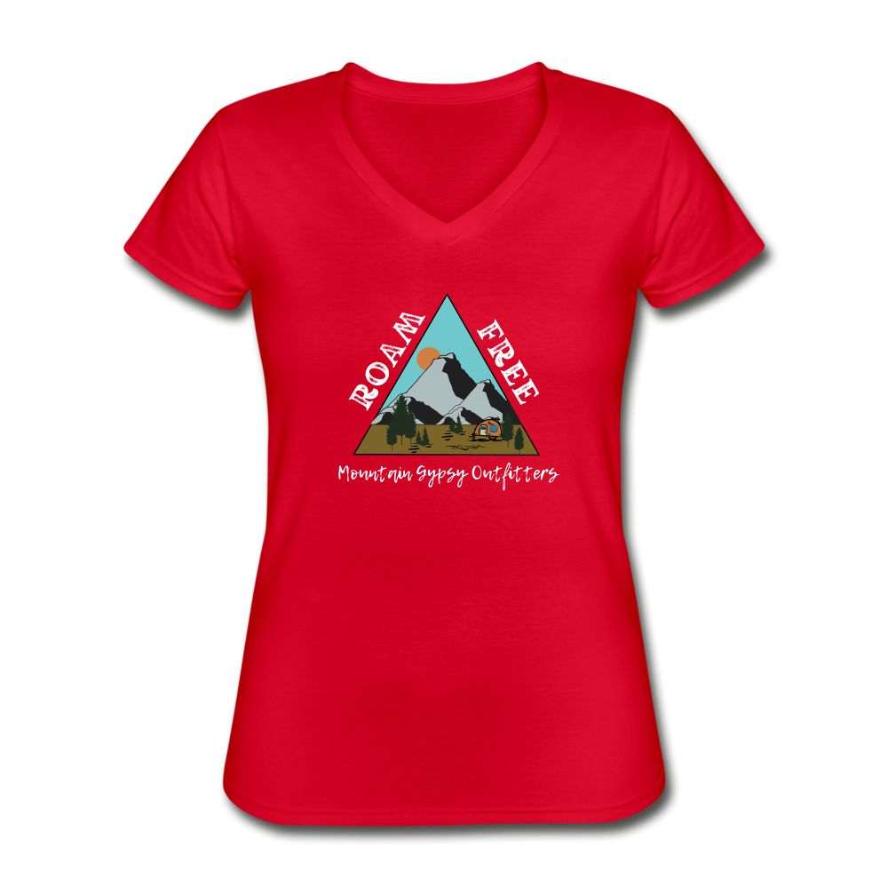 Roam Free V-neck Tee - red