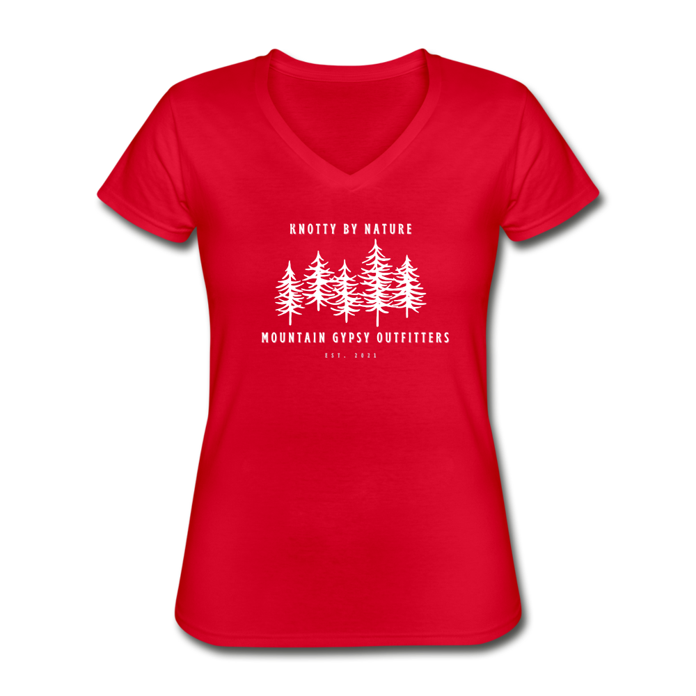 Knotty V-neck Tee - red