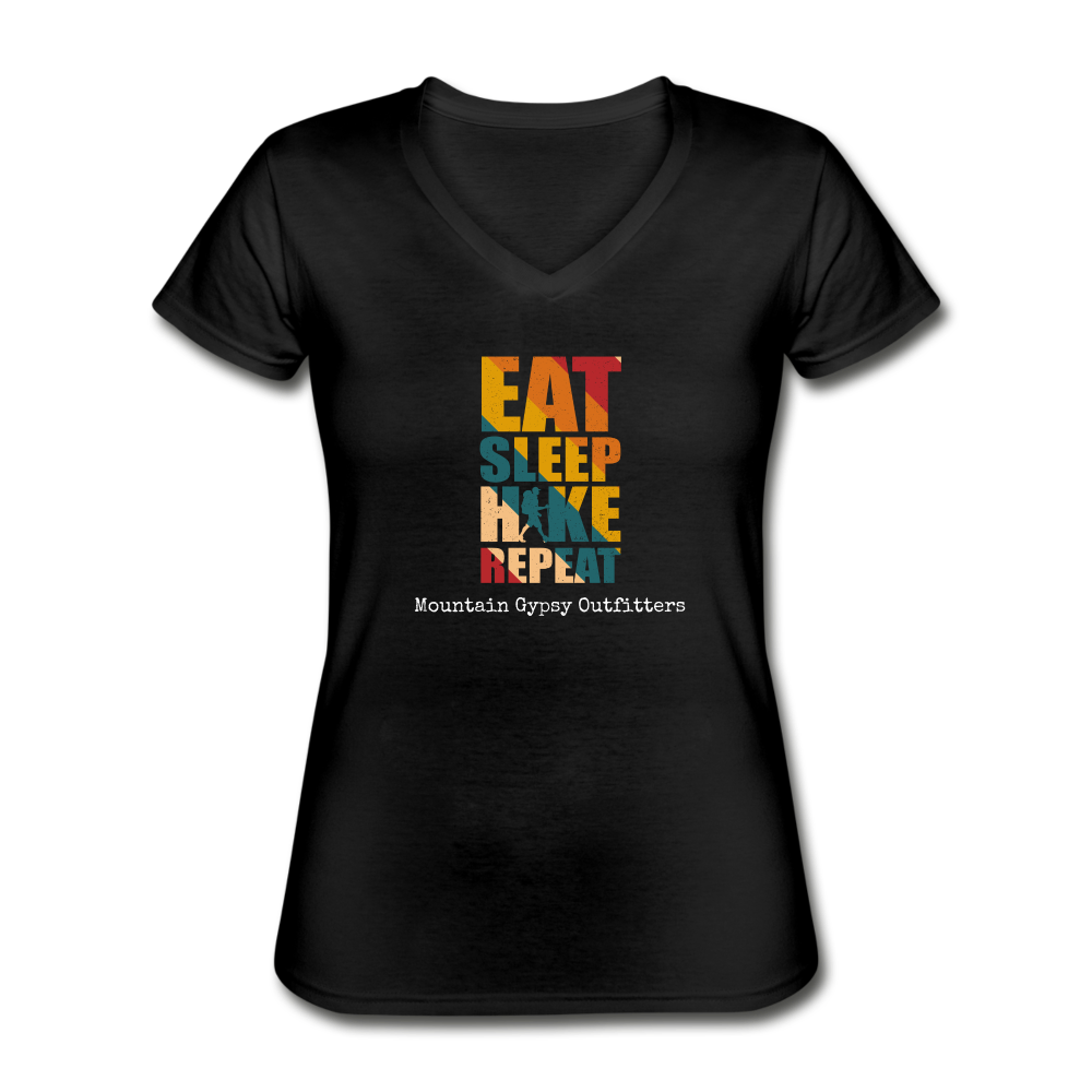 Eat, Sleep, Hike V-neck Tee - black