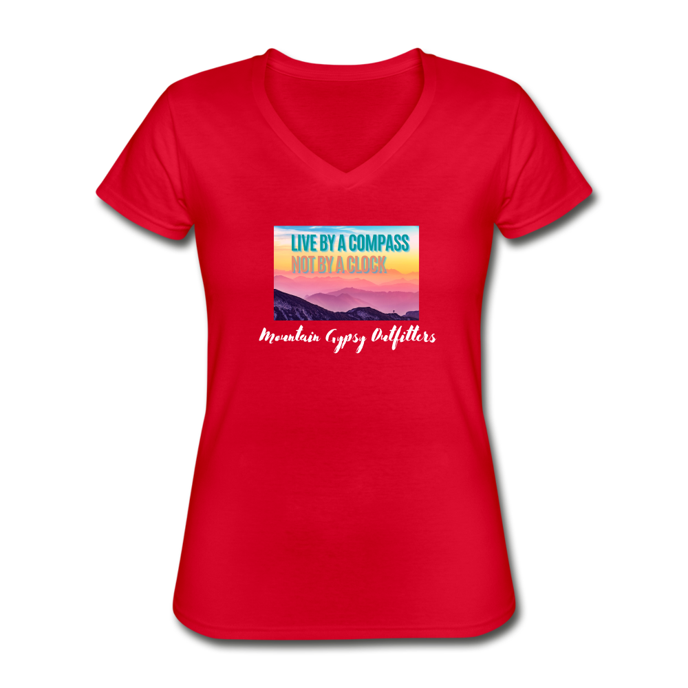Live By a Compass V-neck Tee - red