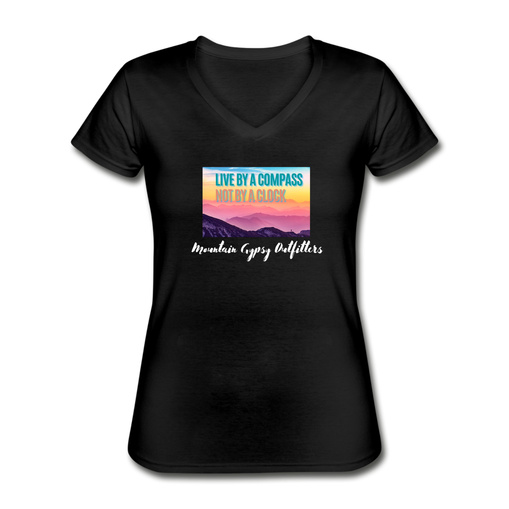 Live By a Compass V-neck Tee - black