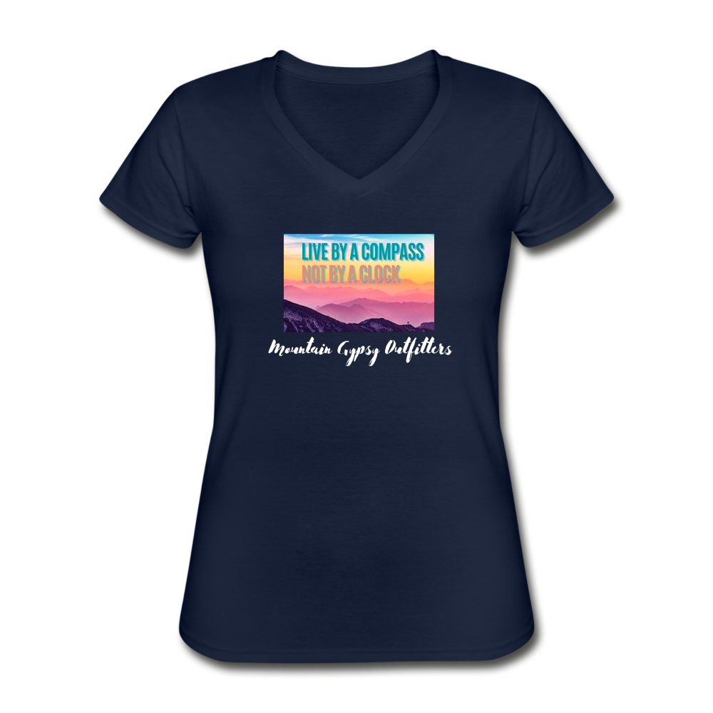 Live By a Compass V-neck Tee - navy