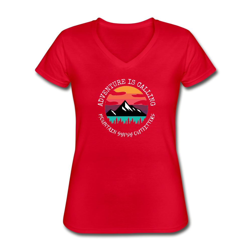 Adventure is Calling V-neck Tee - red
