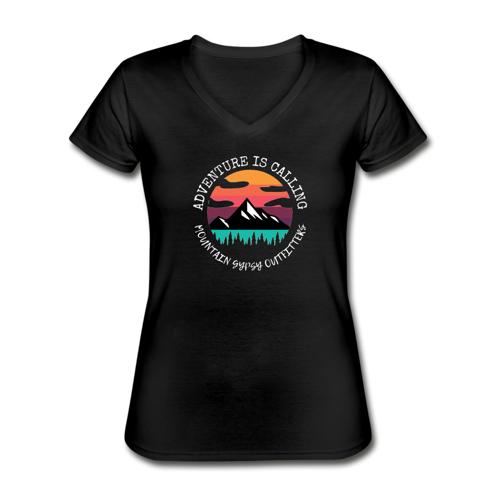 Adventure is Calling V-neck Tee - black
