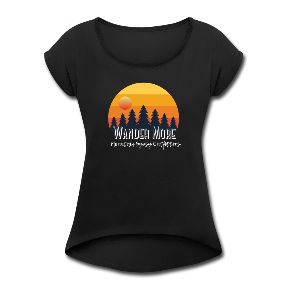 Wander More Roll Cuff T-Shirt - black