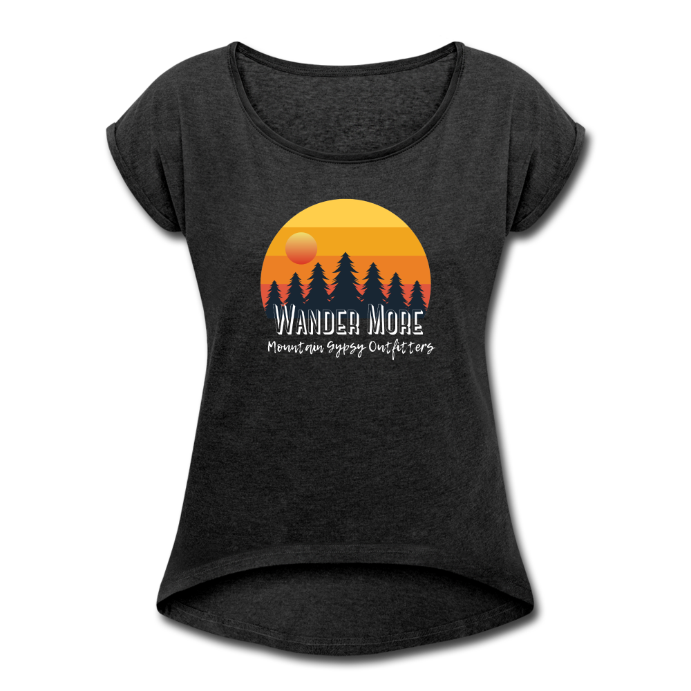 Wander More Roll Cuff T-Shirt - heather black