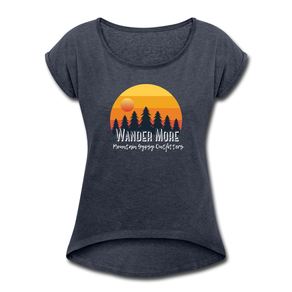 Wander More Roll Cuff T-Shirt - navy heather