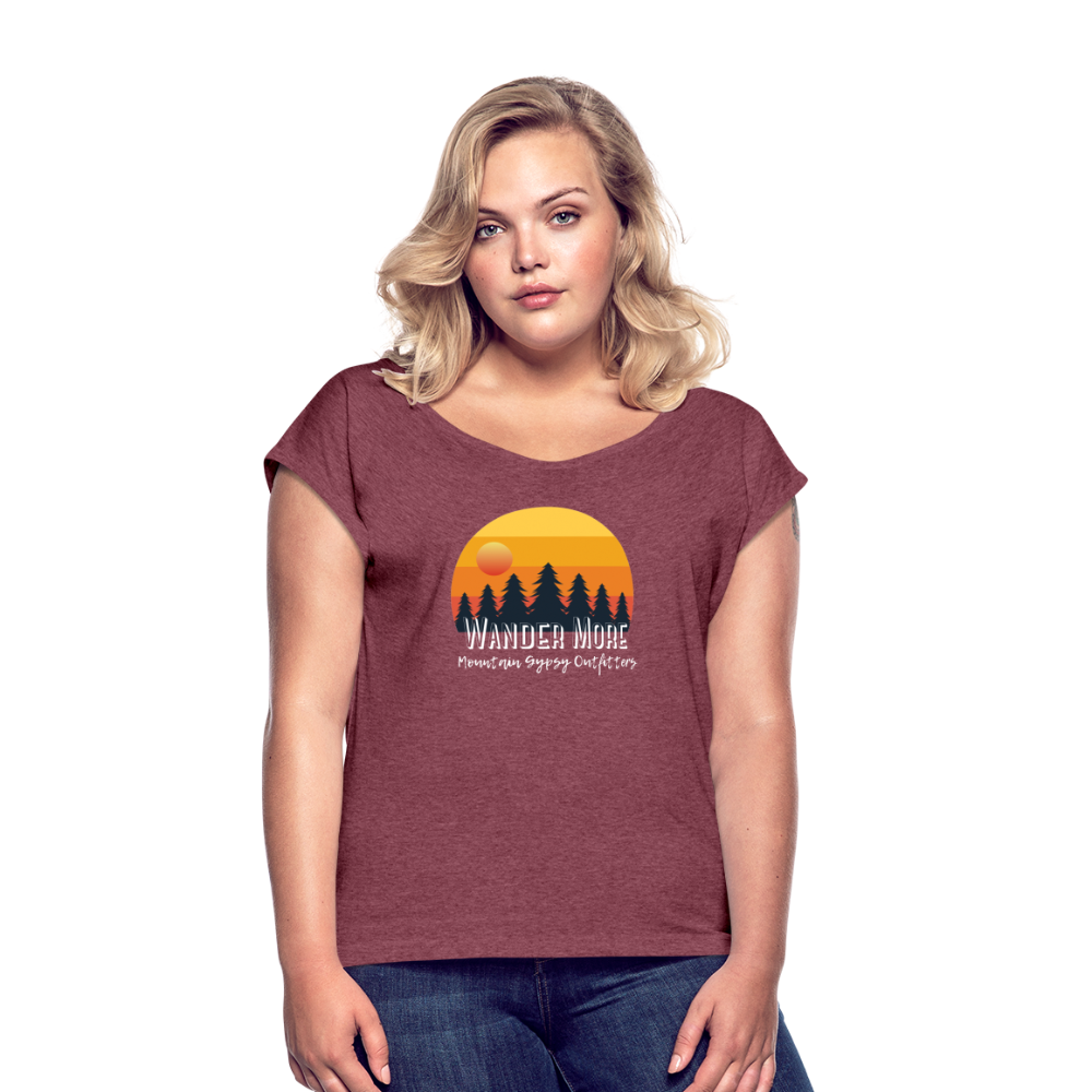 Wander More Roll Cuff T-Shirt - heather burgundy