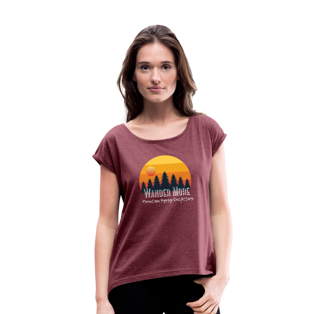 Wander More Roll Cuff T-Shirt - heather burgundy