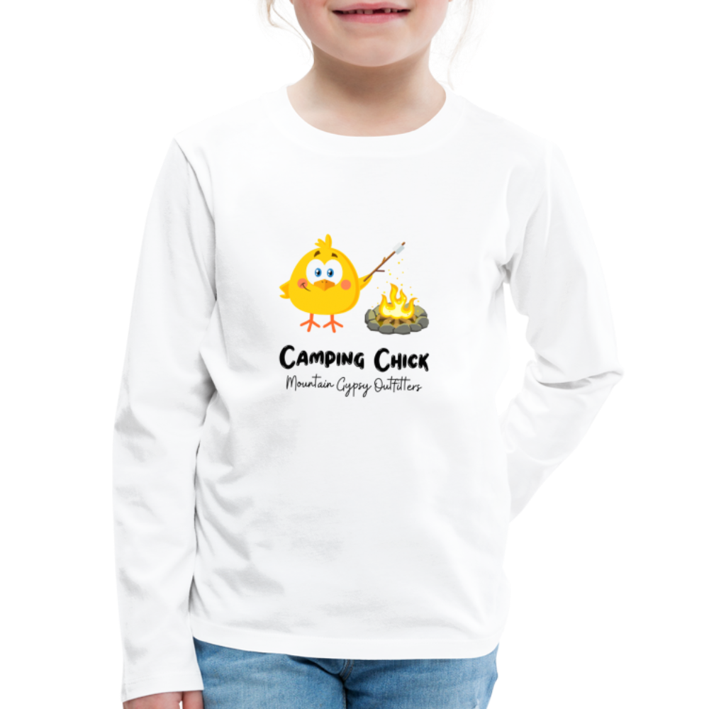 Camping Chick Kids Long Sleeve - white