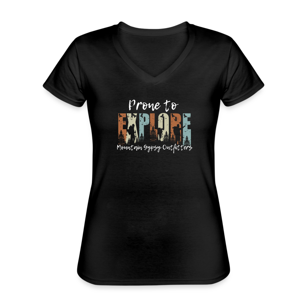 Prone To Explore V-neck Tee - black