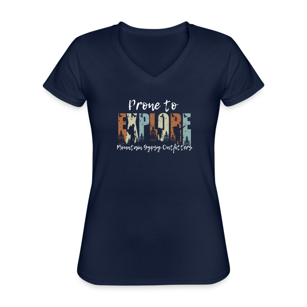 Prone To Explore V-neck Tee - navy