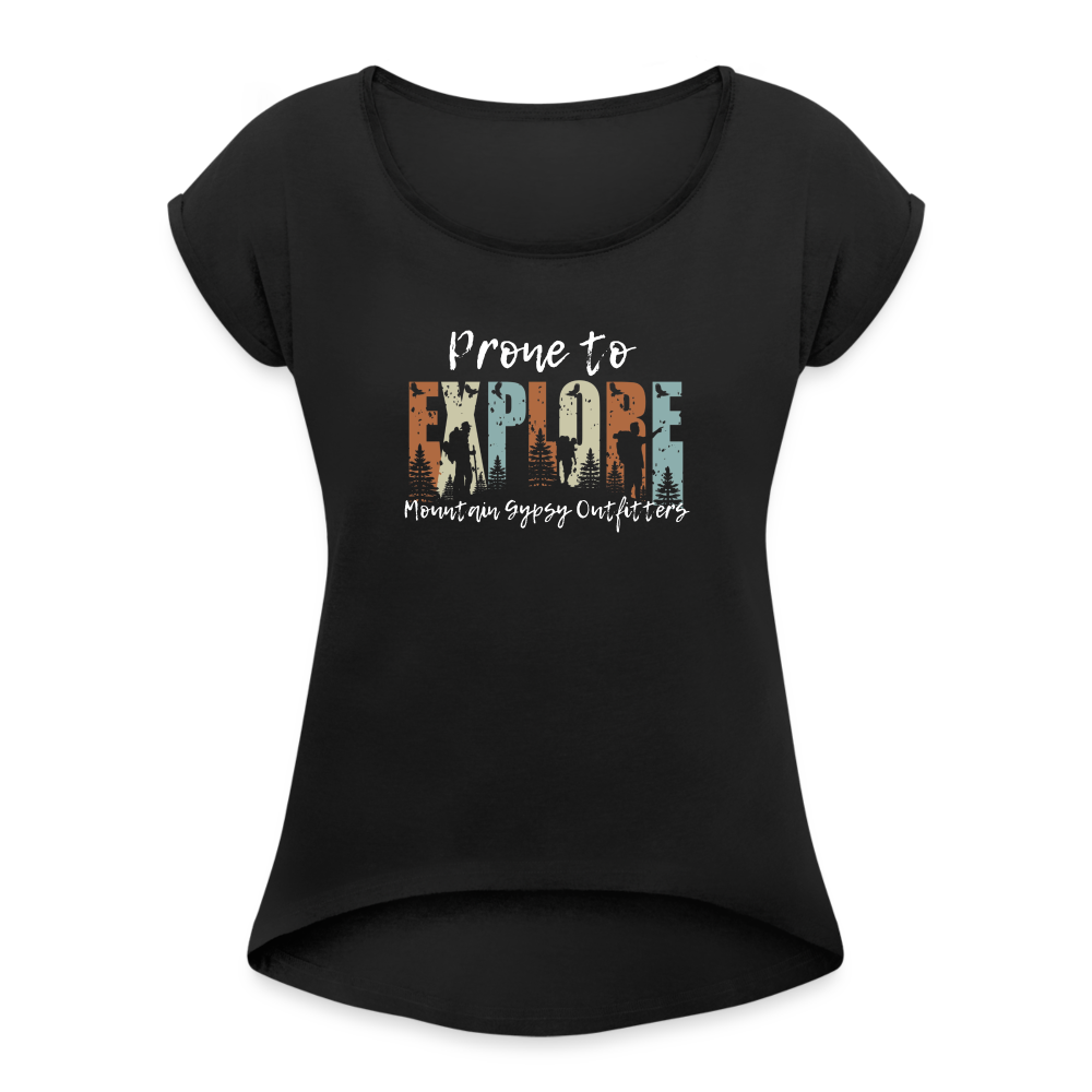 Prone To Explore Roll Cuff Tee - black