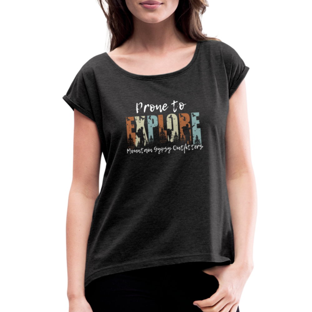 Prone To Explore Roll Cuff Tee - heather black