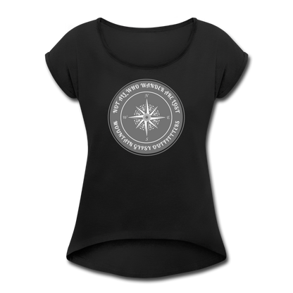 Not All Who Wander Roll Cuff Tee - black