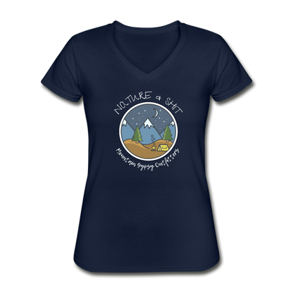 Nature & Shit V-neck Tee - navy