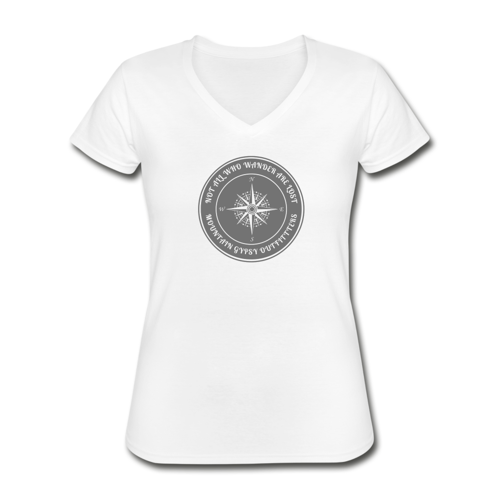 Not All Who Wander V-neck Tee - white