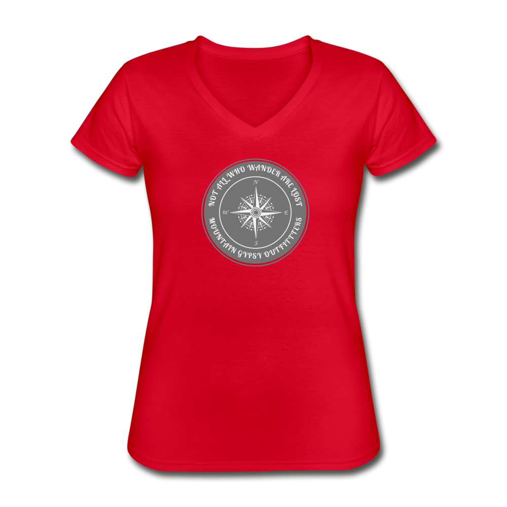 Not All Who Wander V-neck Tee - red