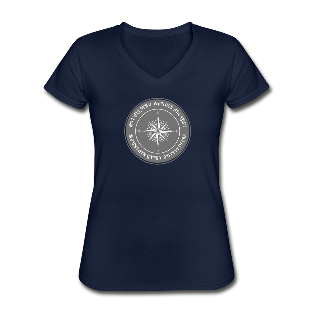 Not All Who Wander V-neck Tee - navy