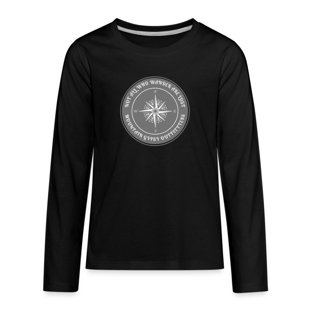 Not All Who Wander Kids Long Sleeve - black