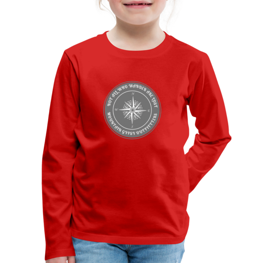 Not All Who Wander Kids Long Sleeve - red