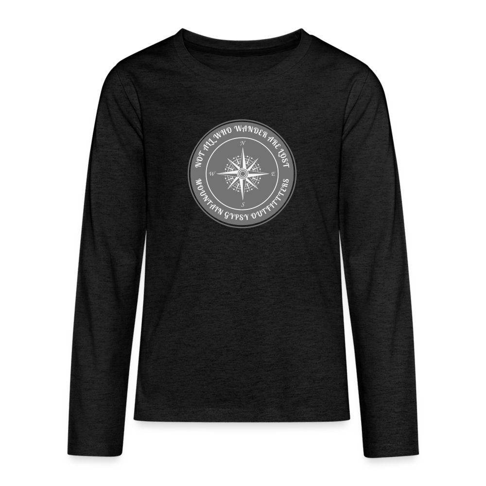 Not All Who Wander Kids Long Sleeve - charcoal grey