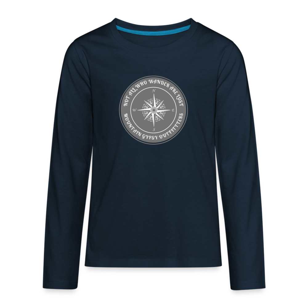 Not All Who Wander Kids Long Sleeve - deep navy