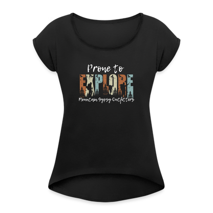 Prone To Explore Roll Cuff Tee - black